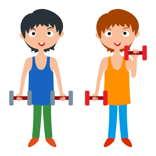 Joven chico con dumbbells vector . — Vector de stock