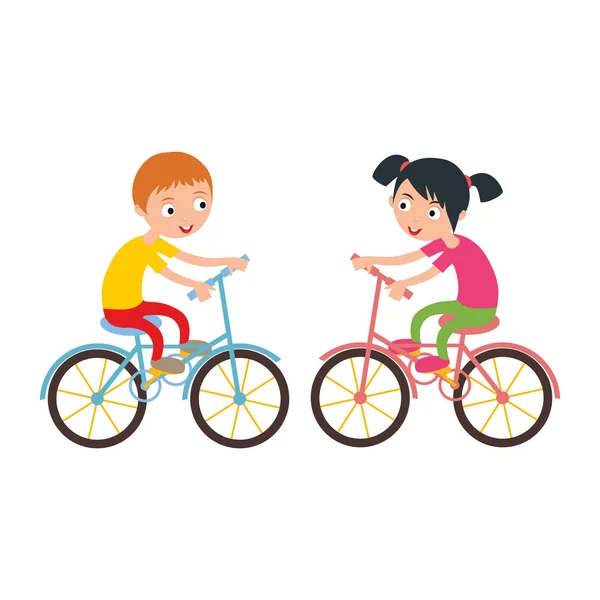 Lite lycklig pojke och flicka på sport cykel vektor illustration. — Stock vektor