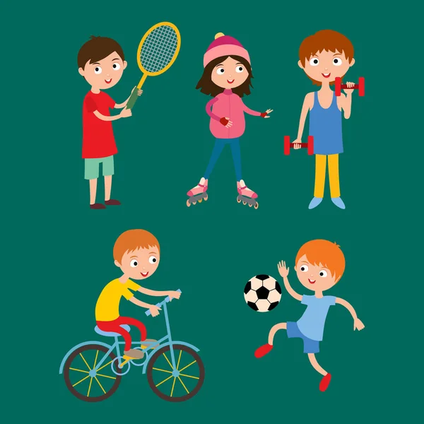 Bambini sportivi isolati su illustrazione vettoriale bianca — Vettoriale Stock