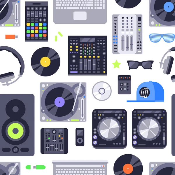 Concepto de música patrón sin costuras hecho con iconos. Incluye dj, rock, club y elementos de audio. EPS10 vector . — Vector de stock