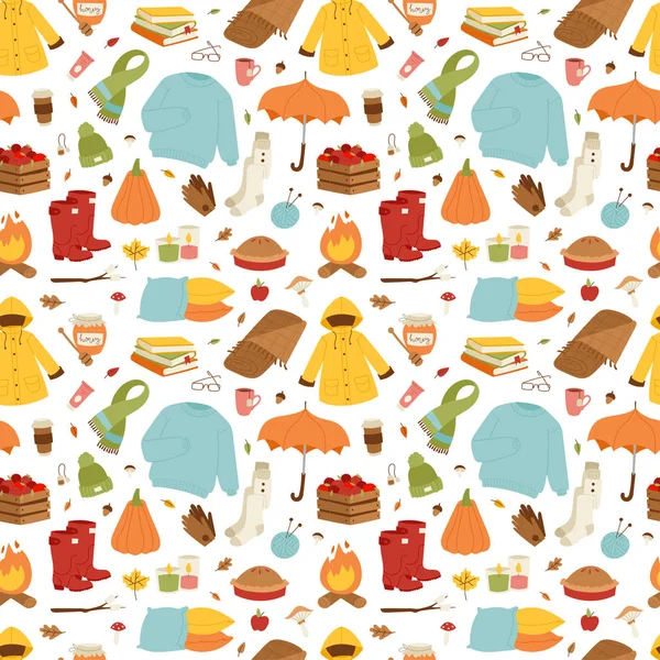 Autumn items seamless pattern. - Stok Vektor