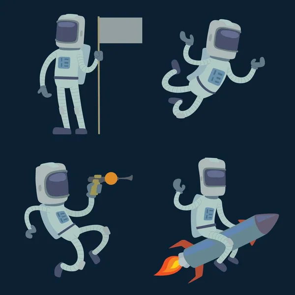 Ensemble d'astronautes mignons dans l'espace, travaillant et s'amusant . — Image vectorielle