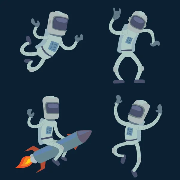 Conjunto de lindos astronautas en el espacio, trabajando y divirtiéndose . — Archivo Imágenes Vectoriales