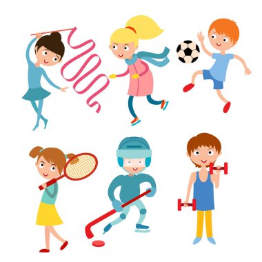 Genç Beyaz vektör illüstrasyon izole sportsmens çocuklar