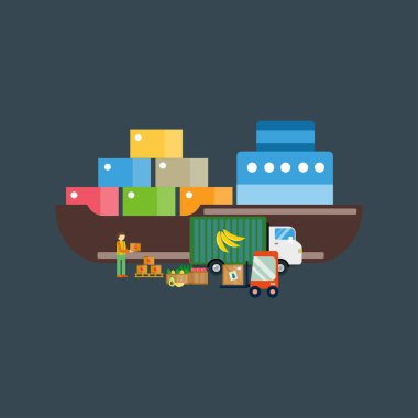 İthalat ihracat meyve vektör çizim.