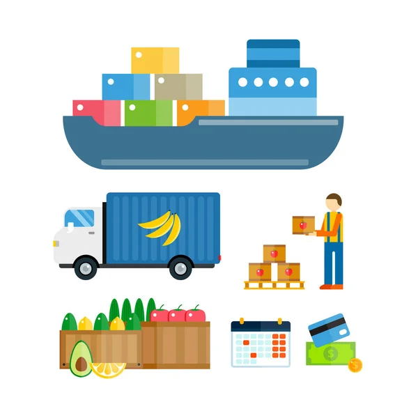 Import export frukter vektorillustration. — Stock vektor