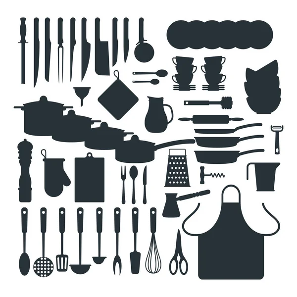 Iconos de vectores de silueta de utensilios de cocina . — Vector de stock