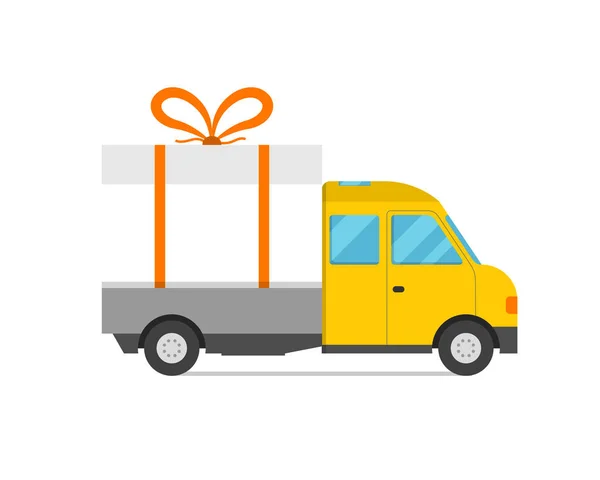 Consegna trasporto regalo scatola camion vettoriale illustrazione . — Vettoriale Stock