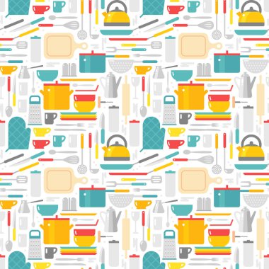 Mutfak araçları vektör çizim ile Seamless Modeli.
