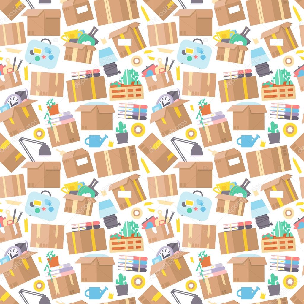Carrying boxes seamless pattern warehouse shipping container.