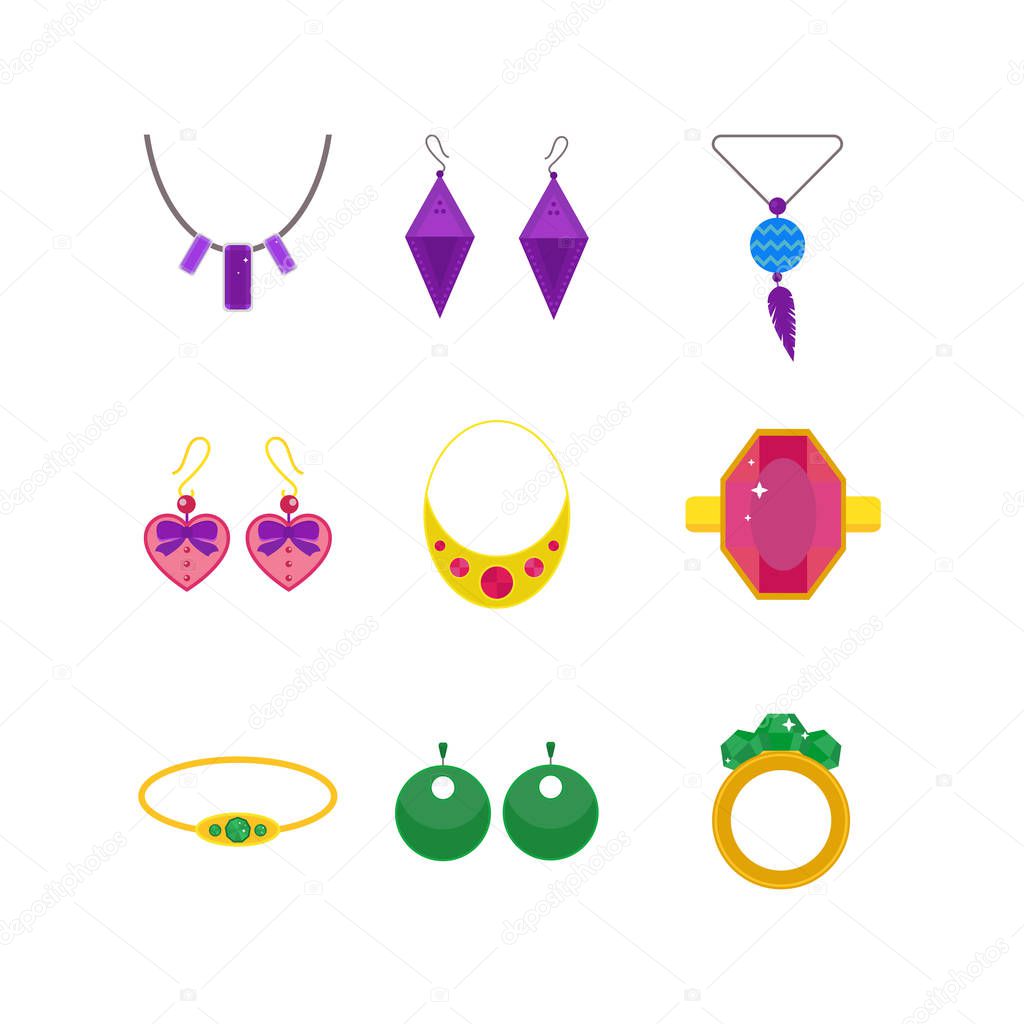 Set of cartoon jewelry accessories vector.