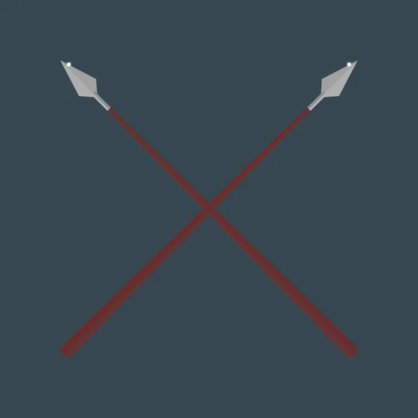 Lance narzędzie dwa skrzyżowane spears starożytnych płaskie wektor — Wektor stockowy