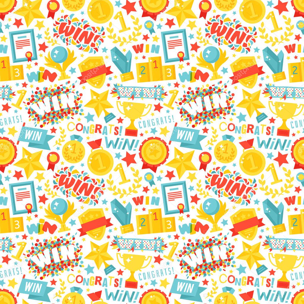 Winner seamless pattern with gold cup vector.