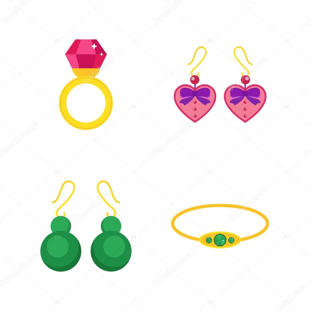 Set of cartoon jewelry accessories vector.