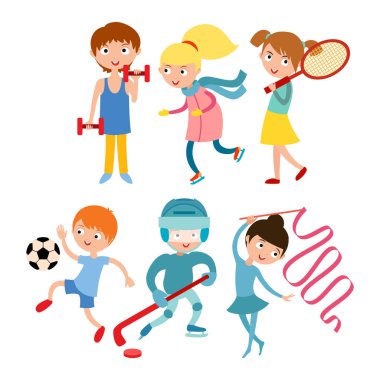 Genç Beyaz vektör illüstrasyon izole sportsmens çocuklar