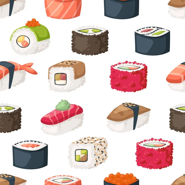 Sushi y rollos sin costura patrón vector . — Vector de stock