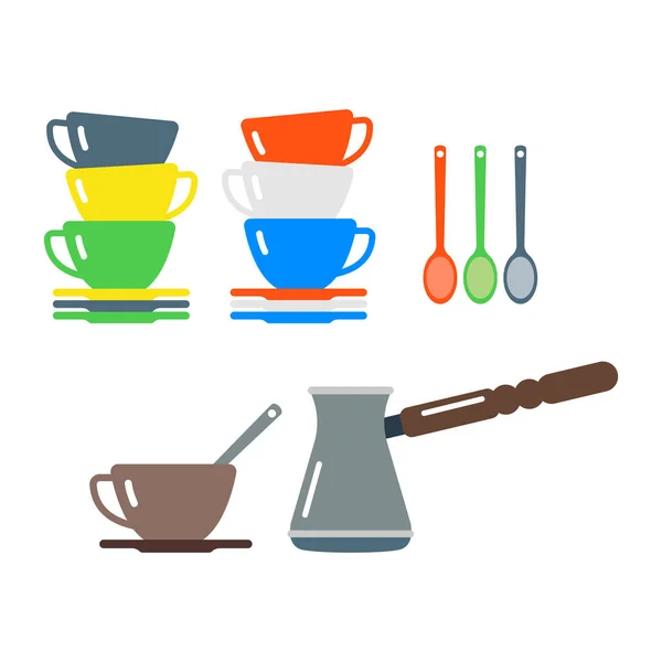 Tiszta csészék és kávé étkészlet vektoros illusztráció. — Stock Vector