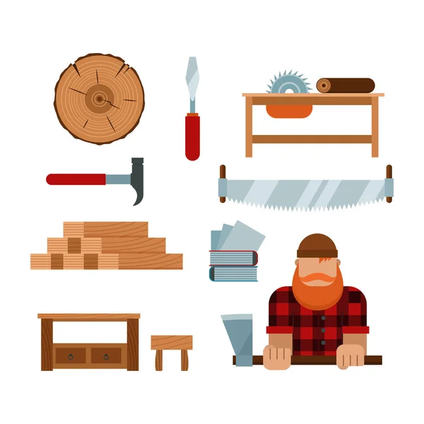 Lumberjack cartoon tools icons vector illustration — Stock Vector