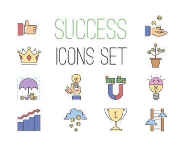 İş başarı vektörü simgeleri ayarlandı.