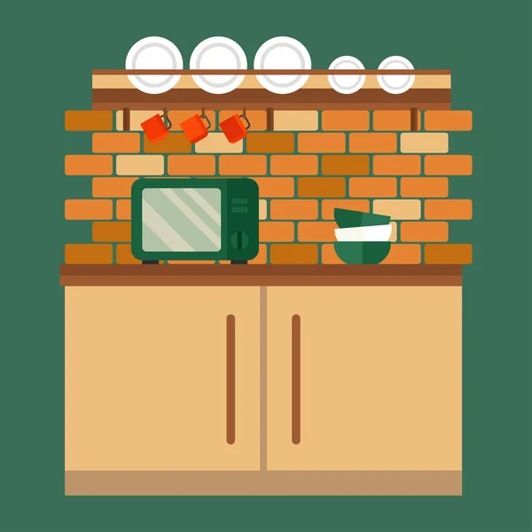 Cozinha e mobiliário interior estilo plano vetor ilustração —  Vetores de Stock