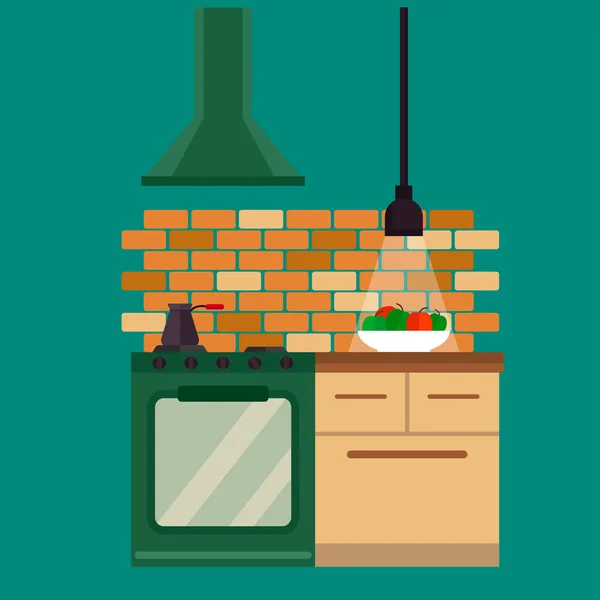 Cuisine et mobilier intérieur plat style vectoriel illustration — Image vectorielle