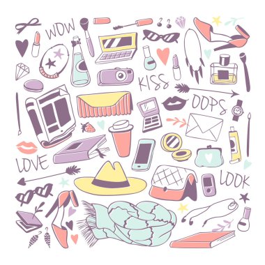 Sevimli kadınsı in elle çizilmiş vektör çizim.