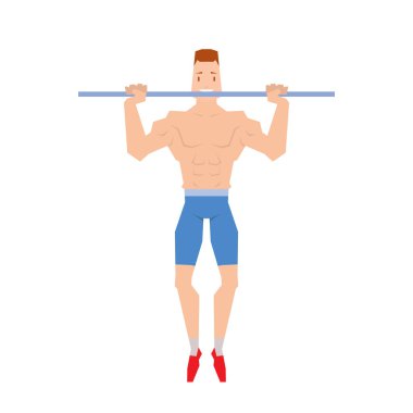 Fiziksel egzersizler çekerek yapan erkek. Çubuğunda asılı vektör.