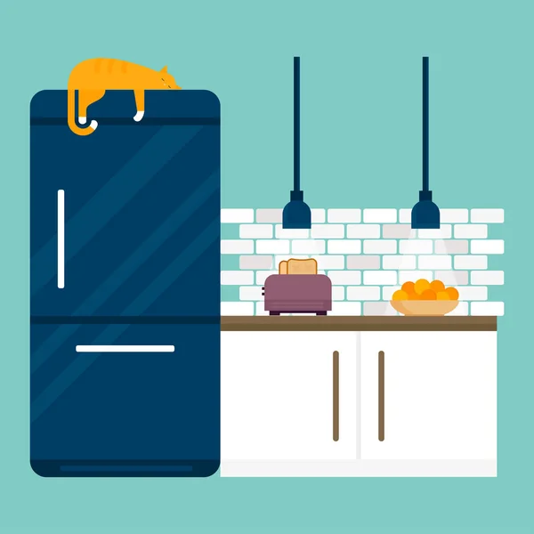 Cucina e arredamento interno stile piatto vettoriale illustrazione — Vettoriale Stock