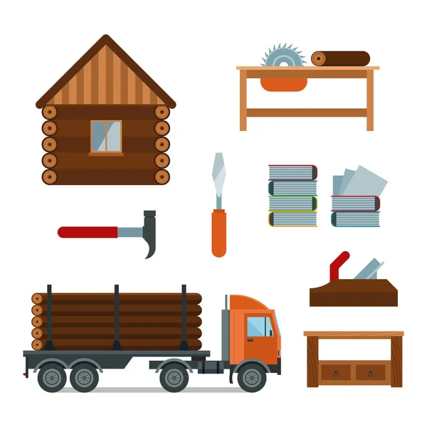 Houthakker houtbewerking tools iconen vector illustratie — Stockvector