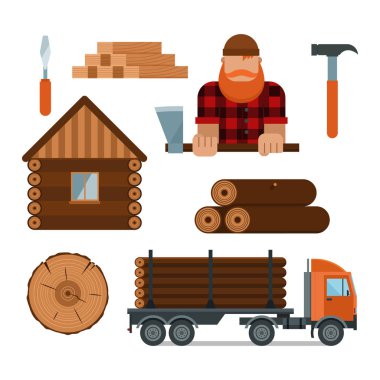 Lumberjack cartoon tools icons vector illustration clipart