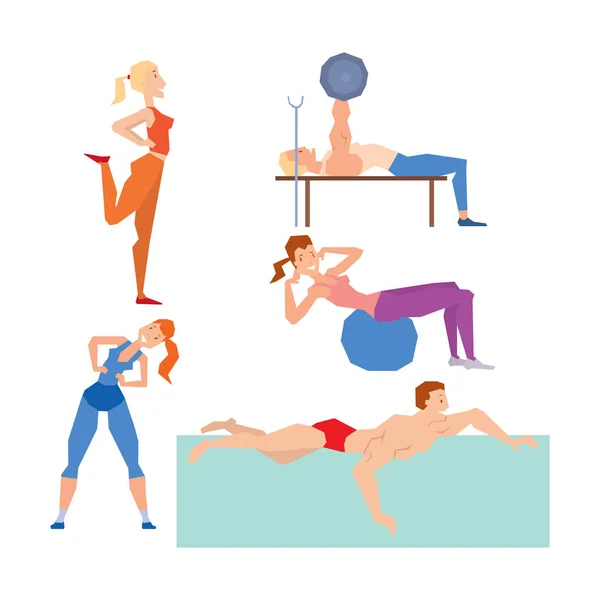 Cartoon sport gym personer vektor. — Stock vektor
