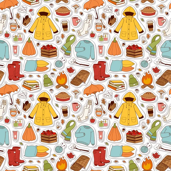 Autumn items seamless pattern. - Stok Vektor