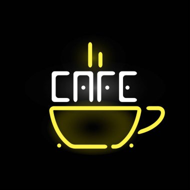 Neon kafe etiket vektör çizim ışık.