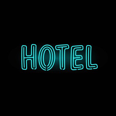 Neon hotel etiket vektör çizim ışık.