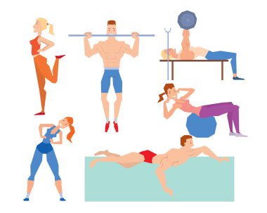 Karikatür spor spor salonu insanlar vektör.