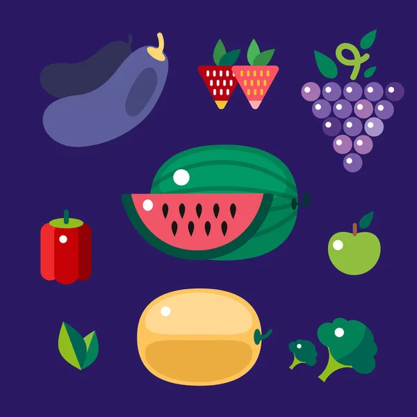 Conjunto de iconos coloridos de la fruta de dibujos animados vector de ilustración . — Vector de stock
