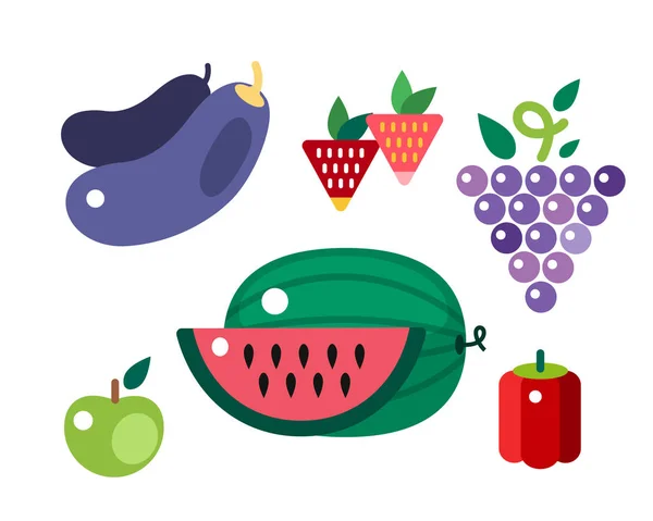 Uppsättning färgglada tecknade frukt ikoner vektorillustration. — Stock vektor