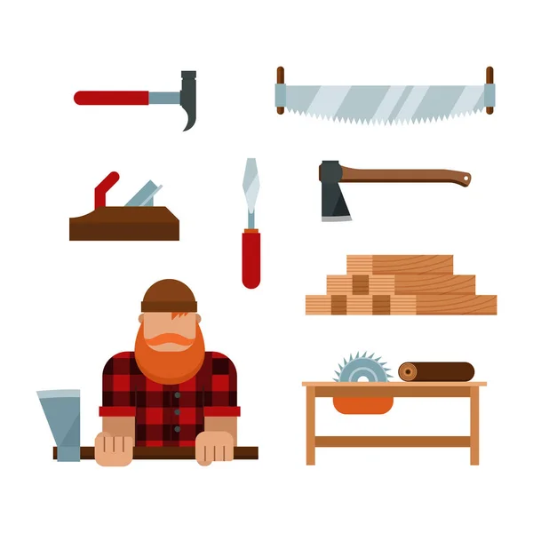 Holzfäller Cartoon Tools Symbole Vektor Illustration — Stockvektor