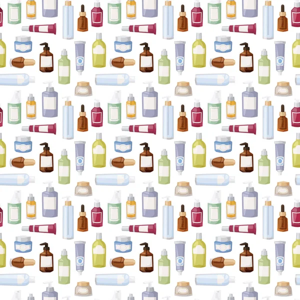 Botellas de cosméticos vector sin costura patrón ilustración . — Vector de stock