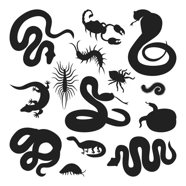 Serpentes planas vetoriais e outros animais de perigo silhueta . — Vetor de Stock