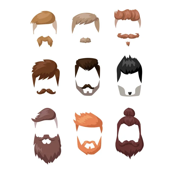 Barba peinado y pelo cara máscara cortada vector de dibujos animados plana . — Vector de stock