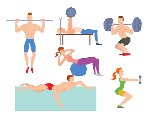 Dibujos animados deporte gimnasio personas vector . — Vector de stock