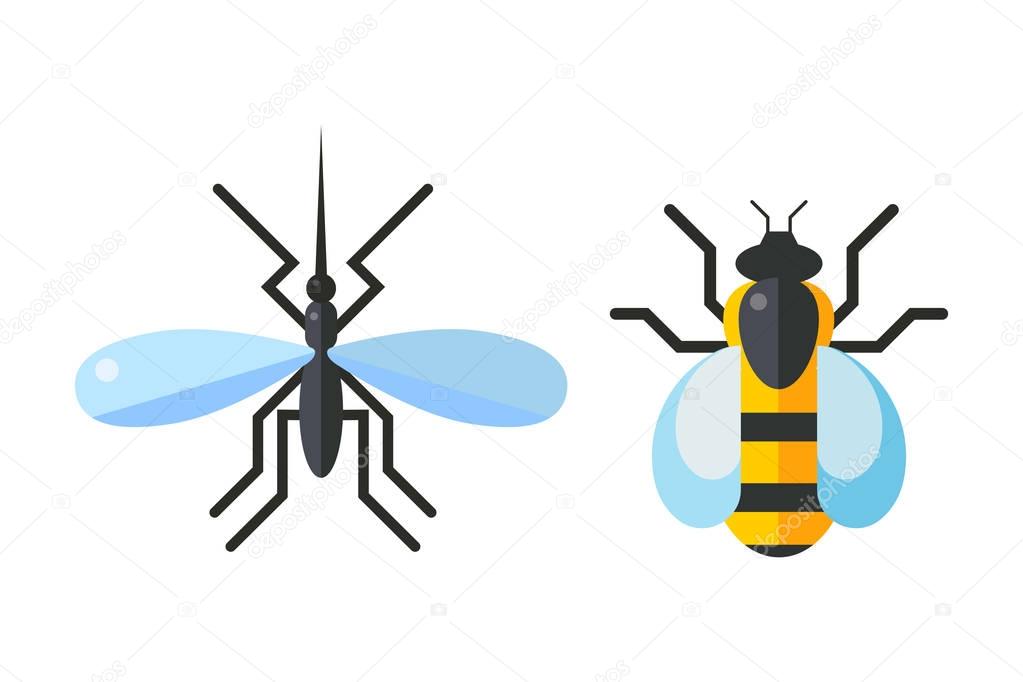 Insect fly and bee icon flat isolated on white background