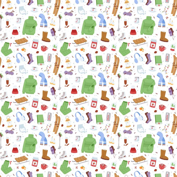 Winter icons seamless pattern vector patches. — Stock Vector