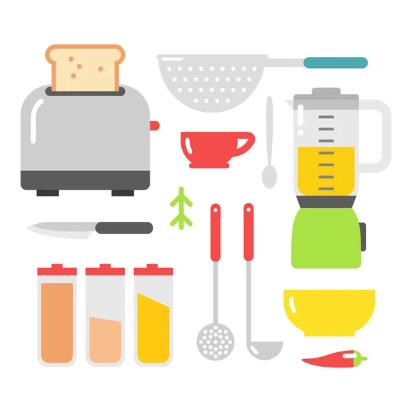 Cocina platos vector iconos planos aislados sobre fondo blanco — Vector de stock