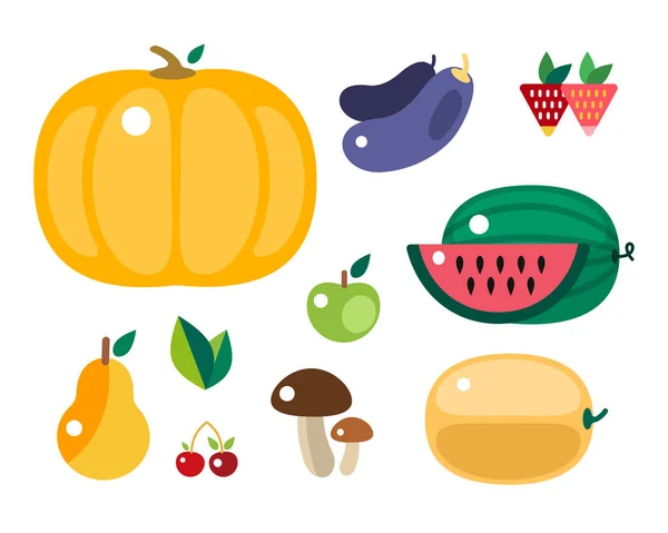 Conjunto de dibujos animados coloridos frutas y verduras iconos vector ilustración . — Vector de stock