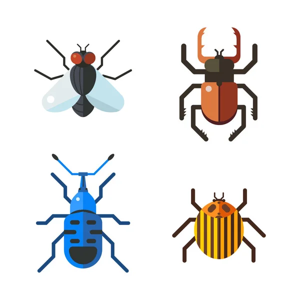 Conjunto plano icono de insecto aislado sobre fondo blanco — Vector de stock