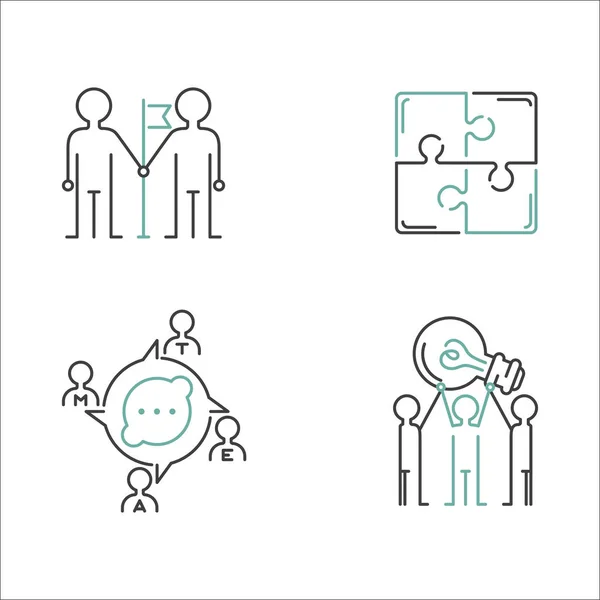 Business teamwork outline icons vector. — Stock Vector