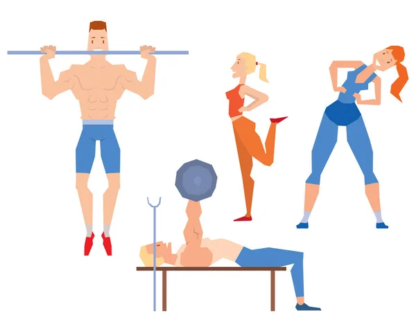 Dibujos animados deporte gimnasio personas vector . — Archivo Imágenes Vectoriales