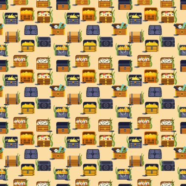 Hazine sandığı vektör Dikişsiz desen çizim.